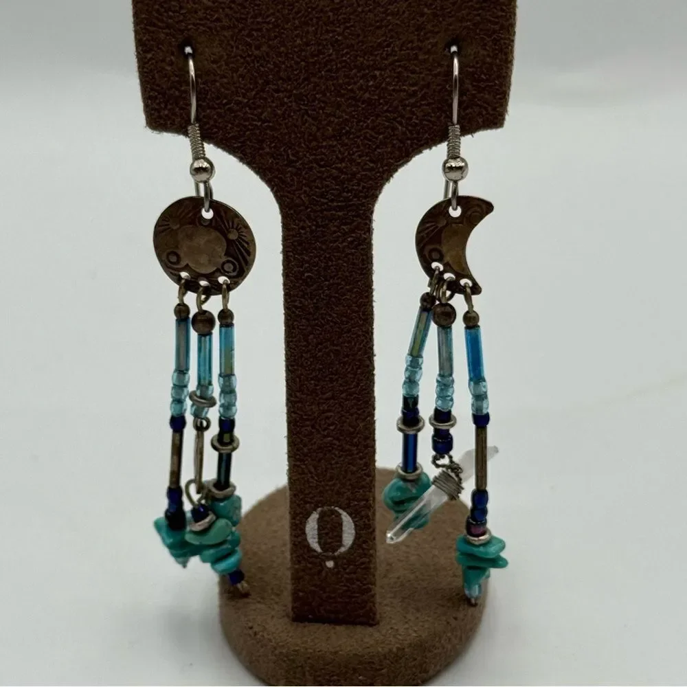 Elegant moon and sun Beaded turquoise Dangle Earrings